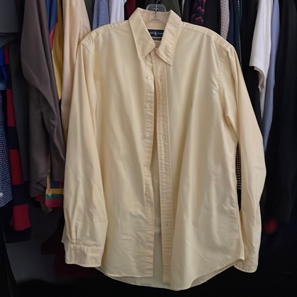 Ralph Lauren custom fit mens yellow/off-white dress shirt size large